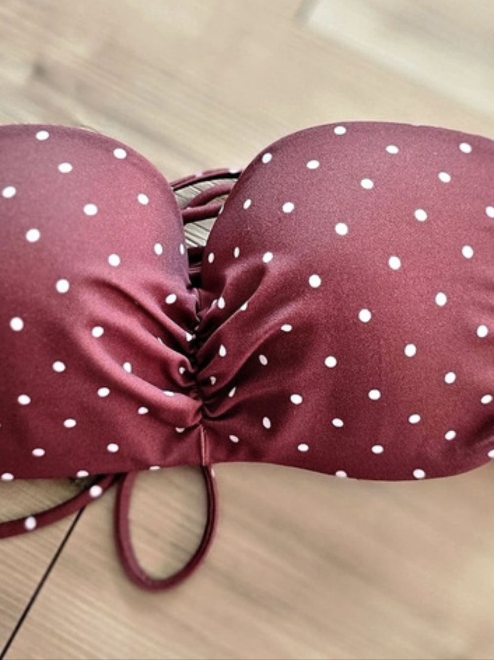 PINK Polka Dot Bikini Top in Burgundy & White Size Small NWT